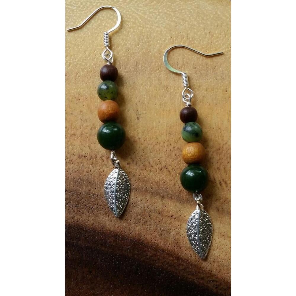 Jade, Cedar & Sterling Earrings